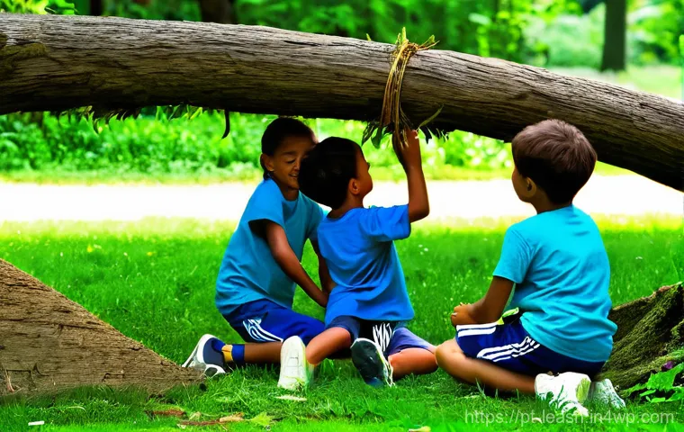 야외 교육 프로그램 설계 가이드 - **Prompt: Nature's Little Scientists**
    A diverse group of 6-8 children, aged 7-10, are engrossed...