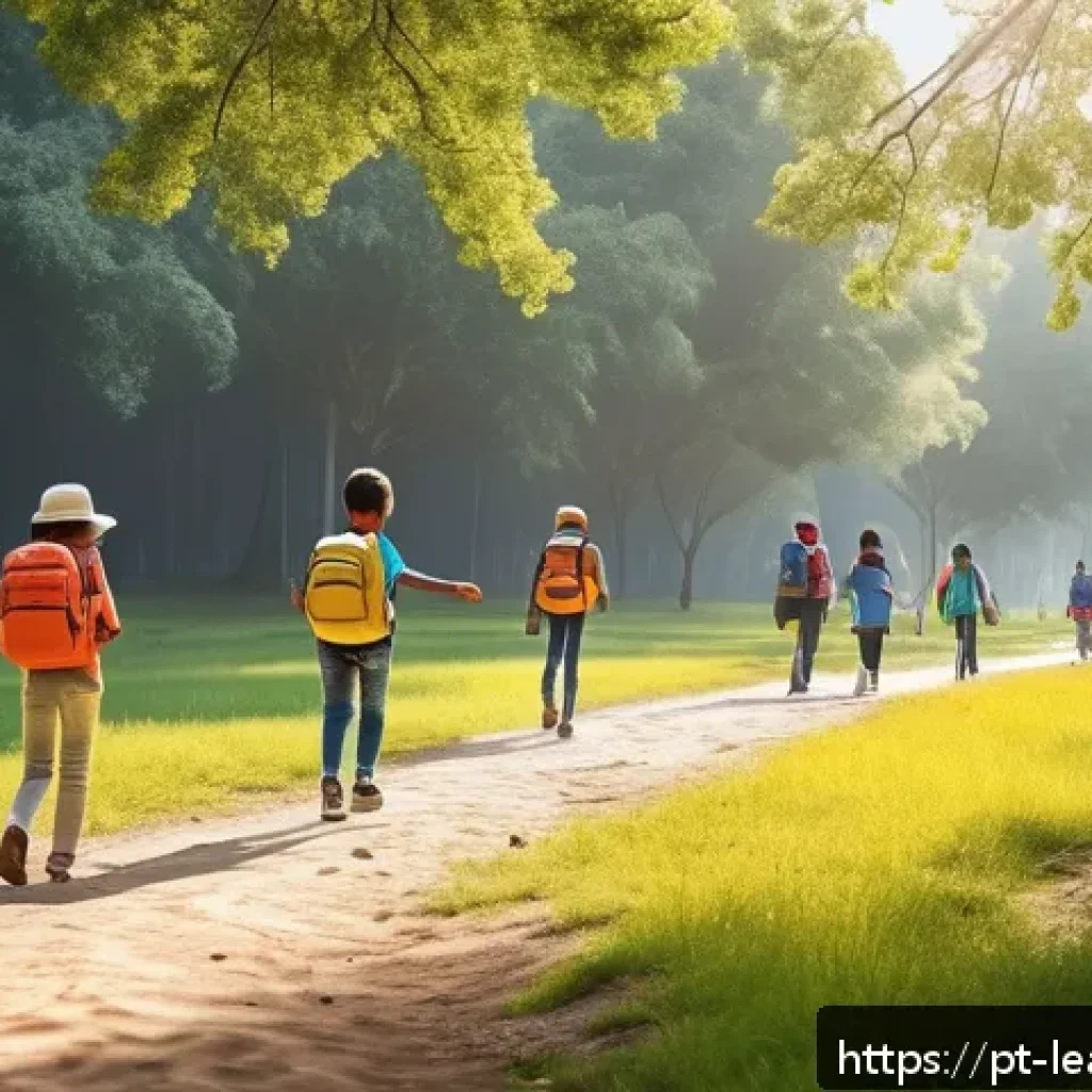 야외 교육 프로그램의 안전 수칙 - A diverse group of children and young teenagers engaging in an outdoor educational activity in a spa...
