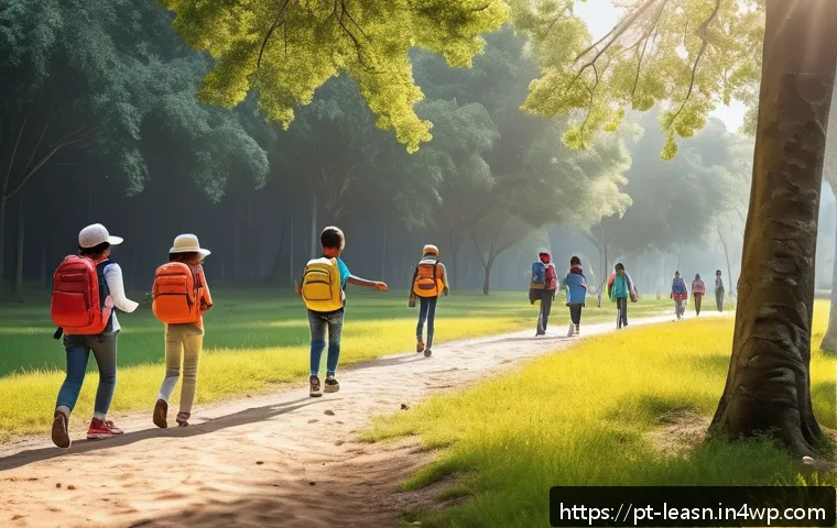 야외 교육 프로그램의 안전 수칙 - A diverse group of children and young teenagers engaging in an outdoor educational activity in a spa...